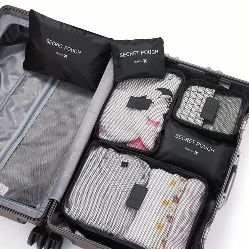 Set of 6 Packing Cube Bags for Travel in Black